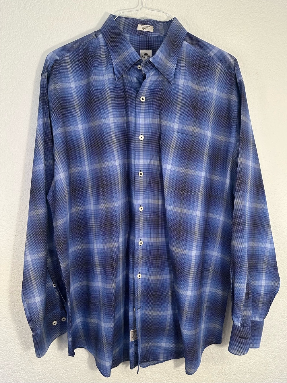 Peter Millar Blue Plaid Button Down Shirt Men’s XL Long Sleeve Cotton Casual